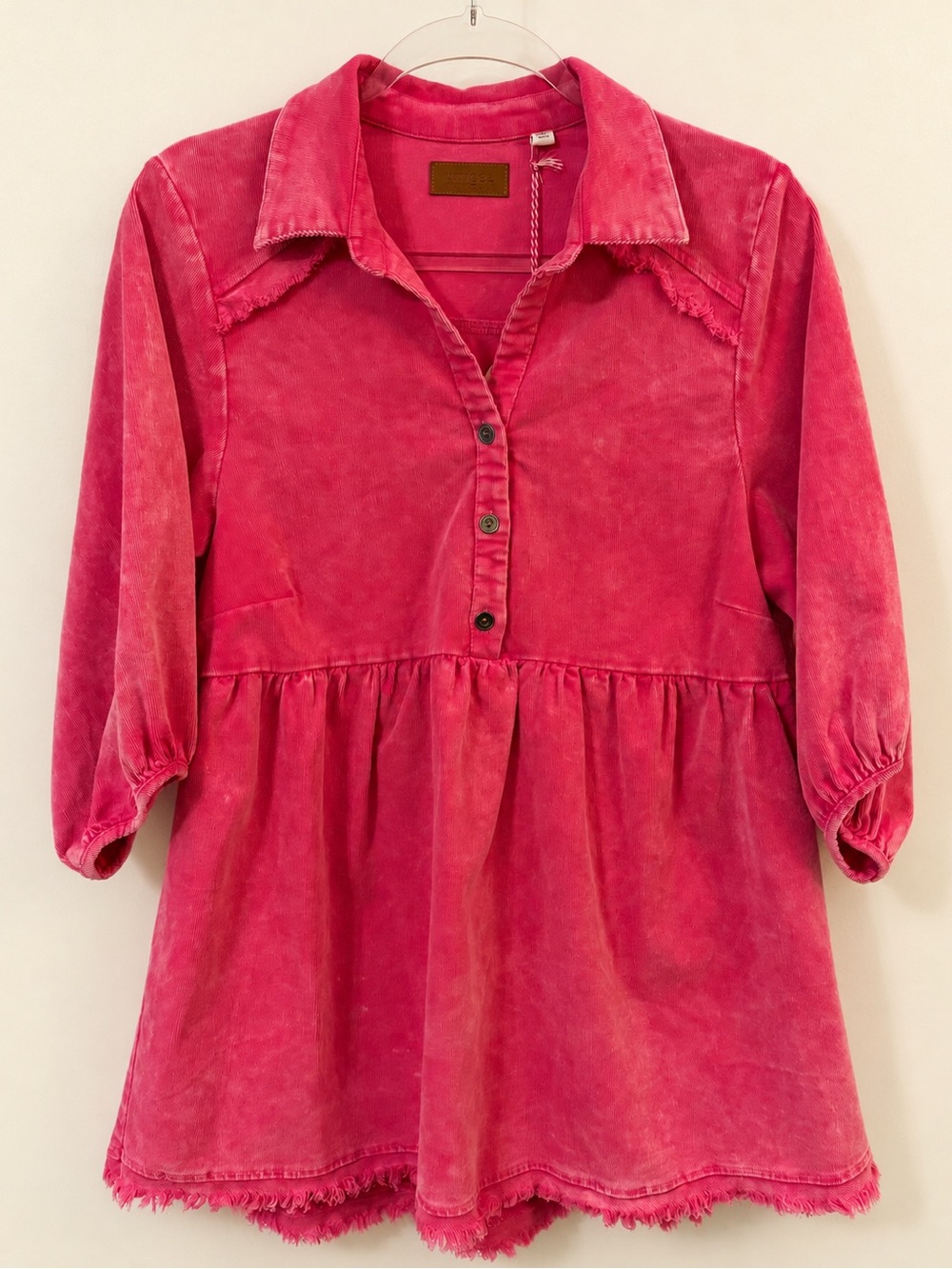 Umgee Pink Stonewashed Corduroy Tumic Top Size M